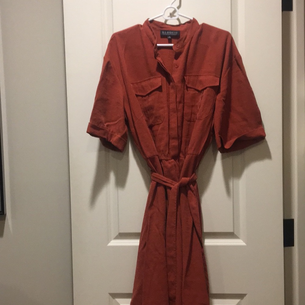 Eloquii women Band Collar button2elastic waist belt short sleeves Dress size 16